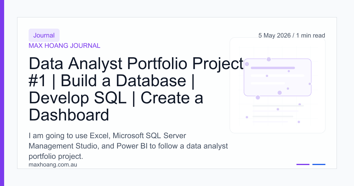 Generated cover for Data Analyst Portfolio Project #1 | Build a Database | Develop SQL | Create a Dashboard
